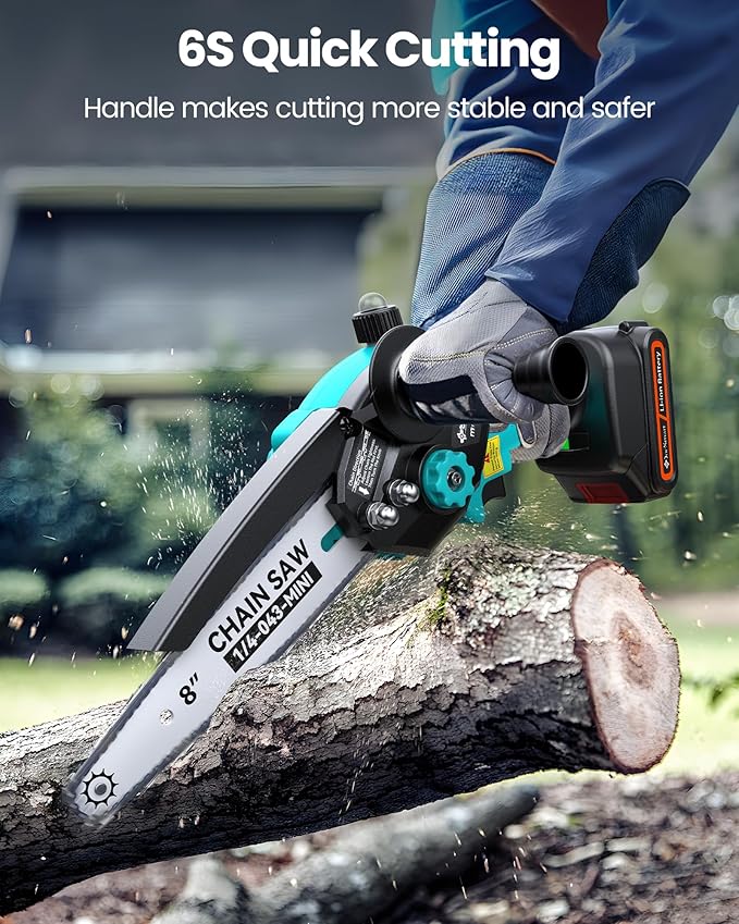 8" Electric Pole Saw for Tree Trimming,Brushless Mini Chainsaw Cordless with Extension Pole 2 Batteries, 2-in-1 Hand held & Pole Pruner for Cutting Tree Limbs Branches