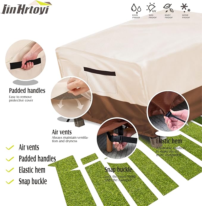 Patio Ottoman Cover Waterproof Square Outdoor Ottoman Covers, 32W x 32D x 16H Inches Patio Furniture Covering Protector Outdoor Side Table Cover, Beige&Brown