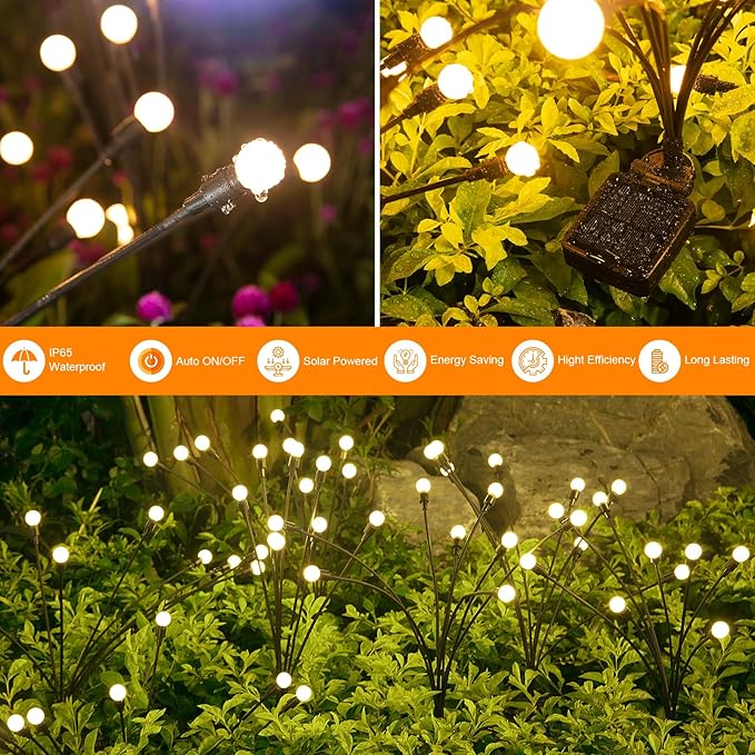 Solar Lights Outdoor(12-Pack, 96 LEDs), ASMAD Solar Garden Lights, Outdoor Decorations, Firefly Light for Patio Decor, Big Bulb, Unique Gifts for Women, Gifts for Grandma