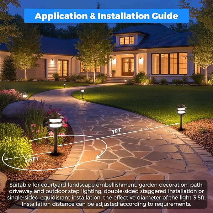 Gardencoin Pagoda Low Voltage Landscape Pathway Lights, 12V Outdoor LED Path Lights Wired, Aluminum Walkway Lighting with 4W 2700K Replaceable G4 Bulb, Bronze Classic 3-Tier Lantern, 12 Pack