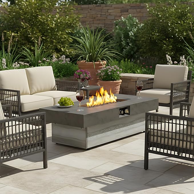 Outdoor Fire Pit Table Propane Gas Fire pits Outdoor Fireplaces 47'' Rectangular Firepit Table, 50,000 BTU Fire Table for Patio Set, Two Options of Assembled Hight Grey.