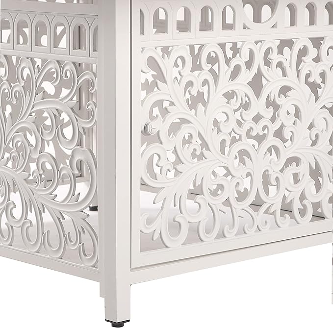 Rectangular 48 in. x 36 in. Aluminum Propane Fire Pit Table, Glass Beads, Two Covers, Lid, 57,000 BTUs in White Finish