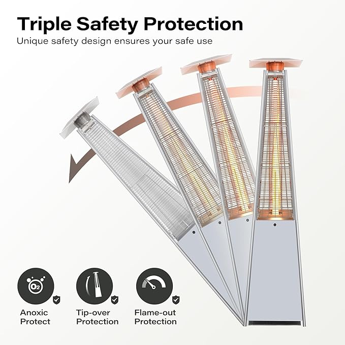 GLANC 48,000 BTU Pyramid Patio Heater with Cover & Wheels, Patio Heaters for Outdoor Use, 87" Quartz Glass Tube Outdoor Propane Heater for Deck Lawn Commercial, Triple Safety Protection