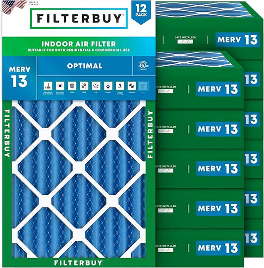 Filterbuy 10x18x4 Air Filter MERV 13 Optimal Smoke & Allergy Defense (12-Pack), Electrostatic Pleated HVAC AC Furnace Filters Replacement, Made in USA (Actual Size: 10.00 x 18.00 x 3.63)