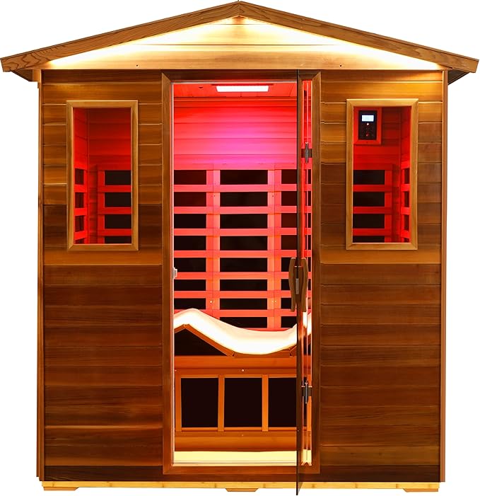 LTCCDSS Ultra-Low EMF Outdoor Sauna 3-Person, Full Spectrum Red Cedar Far Infrared Sauna for Home, Near&Mid-IR Light, EMF 0.1-1mG, Bluetooth & Chromotherapy (81.1 * 45 * 83.5 in)