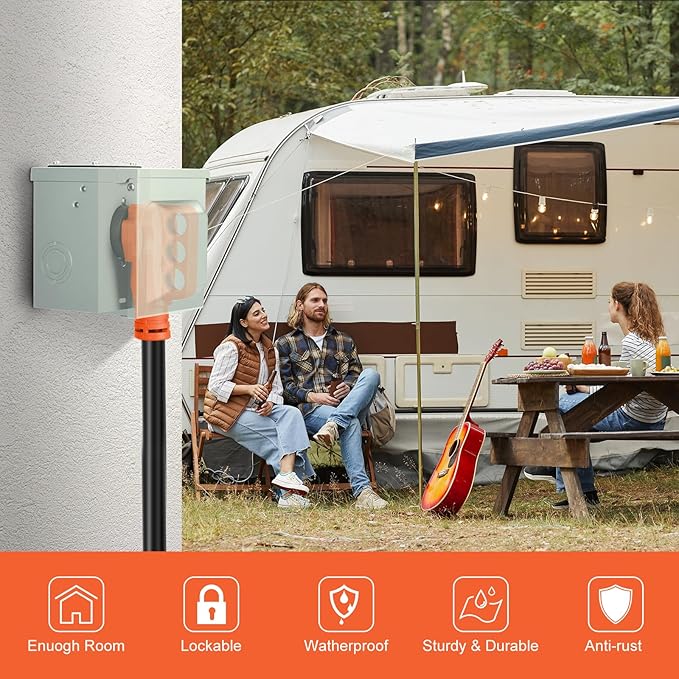 WELLUCK RV Power Outlet Box | 50A 125/250V, NEMA 14-50R Receptacle | Enclosed & Lockable | Weatherproof Plug for Travel Trailer, RV Camper, Generator Temporary Hookup