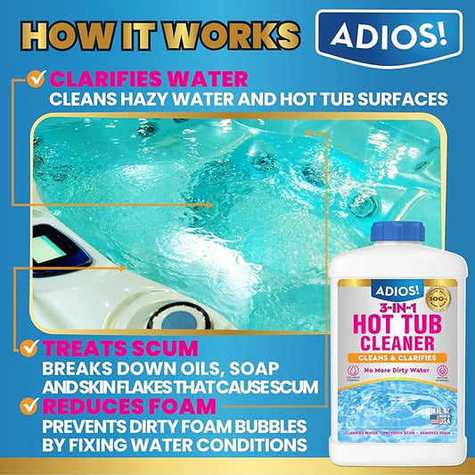 3-in-1 Spa Cleaner - Clarifies Water, Stops Scum and Removes Foam, Works with Chlorine and Bromine 16oz