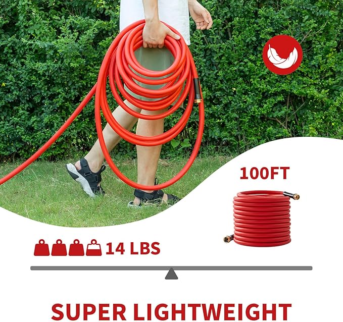 Garden Hose 100 ft x 5/8” Hot/Cold Water Hose,-50°F to 190°F,Burst 600Psi Flexible & Lightweight Upgraded Rubber Hoses,3/4” Solid Fittings for All-weather Outdoor Lawn & Garden