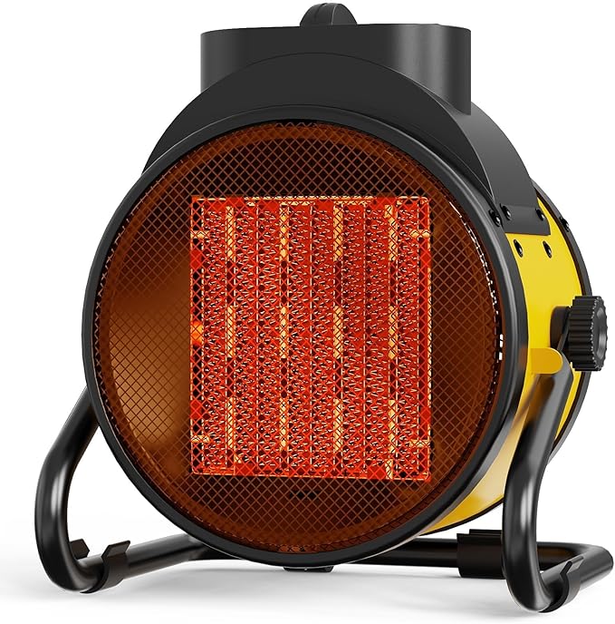 Buyplus Electric Space Heater - Outdoor Heater with Super Long Cord, Overheat Protection, Heaters Heat Up in 2 Seconds, 3 Modes, Small Fan Heater Tent Ceramic Space Heater for Patio, Amber