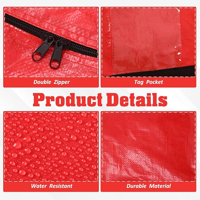 Windyun 4 Pack 168 Gallon Extra Large Storage Bags XXL Moving Bags with Zipper Handles Heavy Duty Jumbo Big Tote Box for Christmas Tree Storage 4, 5, 7.5, 9, 10, 12 ft Skeleton College Dorm(Red)