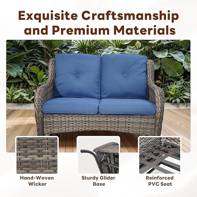 Belord 4 Piece Patio Furniture Set - Outdoor Glider Bench with Swivel Rocker Chairs and Coffee Table, High Back Small Outdoor Conversation Furniture Sets for Deck Sunroom Balcony Backyard
