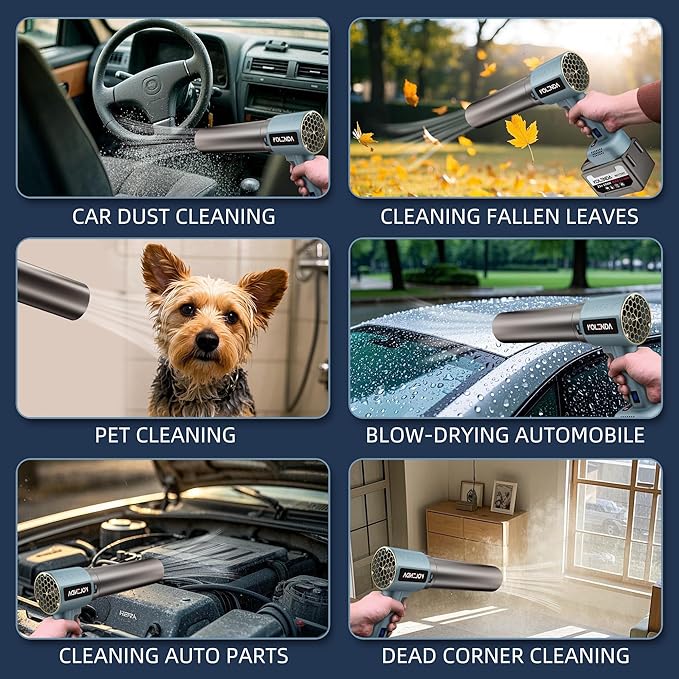 KOLENDA Handheld Cordless Lightweight Powerful Car Dryer Air Blower with 1800G & 335MPH Powerful, Air Duster Electric Leaf Blower Cleaning Dryer Turbo for Patio Cleaning, Lawn Care and Car Drying