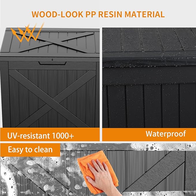 31 Gallon Outdoor Storage Box, Large Resin Deck Box for Patio Cushions, Garden Tools, Pool Accessories, Waterproof and Lockable Design, Storage Bench for Backyard & Deck(Black)