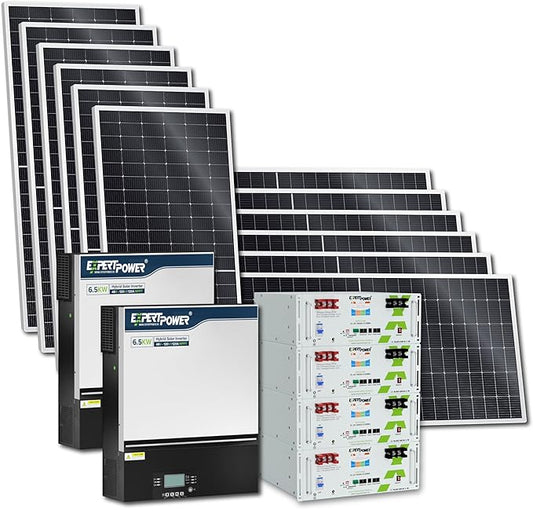ExpertPower 20KWH 6480W 51.2V Solar Power System Kit | LiFePO4 51.2V 400Ah Batteries, 6480W Solar Panels, 13KW Hybrid Solar Inverters, 120A MPPT Controllers | Off Grid, Home Back-UP, Cabinet