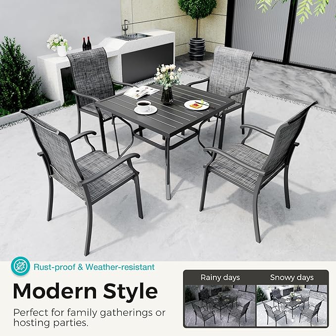 5-Piece Outdoor Dining Set, Patio Furniture Set with 4 Regular Chairs,Patio Dining Set with 1 Rectangular Table for Garden, Backyard, Poolside, Deck, Charcoal