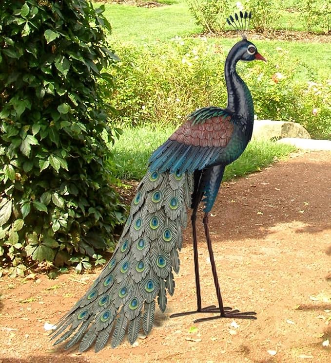 Regal Art & Gift Peacock Metal Statue – Indoor Outdoor Decorative Sculpture for Home & Garden Décor, Weather-Resistant Yard Art Figure for Patio, Lawn, Standing