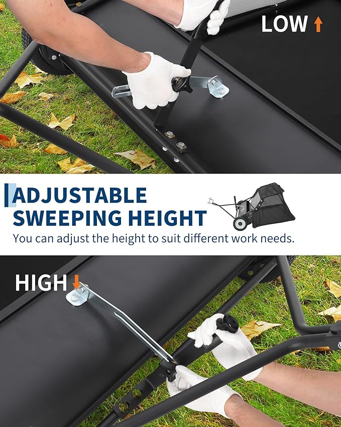 42" Lawn Sweeper Tow Behind, 21 Cu.Ft Capacity Pull Behind Yard Sweeper Large Leaf Collector, Leaf & Grass Catcher with Adjustable Brush Height & Dump from Seat Handle for Yard, Farm, Garden