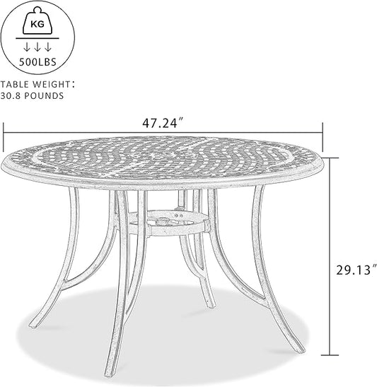 PURPLE LEAF Outdoor Dining Table 47'' Cast Aluminum Patio Funiture Table with Umbrella Hole Rhombic Round Patio Dining Table