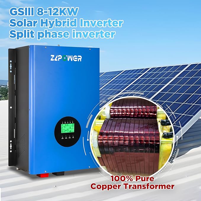 CAMINI 10000W 48V Hybrid Solar Inverter, 30000W Peak, 120/240V Split Phase Pure Sine Wave, UL1741 Certified, Built-in 2 MPPT Solar Charger, Low Frequency Off-Grid Inverter for Home & Business