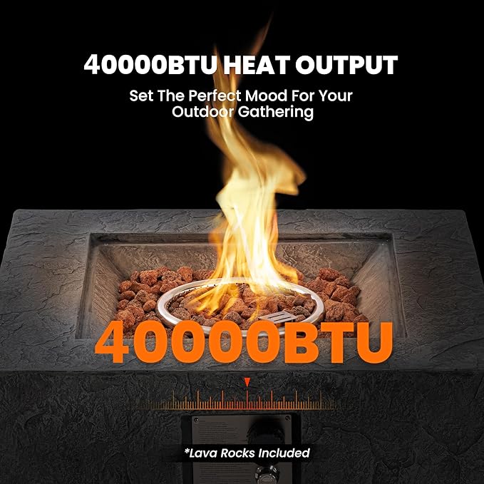 SUNBURY Outdoor Fire Table 28 Inch, 50000 BTU Propane Fire Pit Table with Auto-Ignition, Weatherproof Gas Fire Pit for Patio, Backyard, Deck - Modern Design Multi-Functional Fire Table