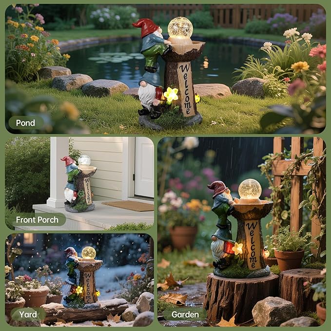 Ayadon Solar Gnome Statue Outdoor Decor, Gnome with Glowing Globe Light Figurines - for Garden Patio Yard Lawn Housewarming for Women Mom Grandma