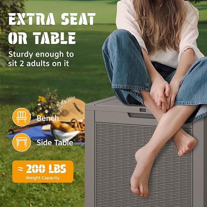 NUNU LAB 30 Gallon Outdoor Storage Box Waterproof, Outside Package Delivery Deck Boxes with Lockable Lid, Backyard Storage Bin For Garden Tools, Patio Cushions, Pool Accessories, Gray