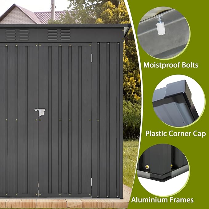 Outdoor Storage Shed, 6 X 4 FT Large Metal Utility Tool Sheds with Floor Frame, Steel Garden Shed for Backyard Garden Patio Lawn，Black