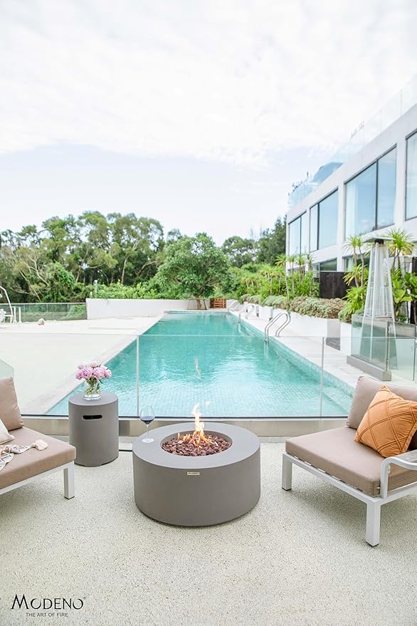 AMS Fireplace | Modeno | Tramore | Firepit Table | Cover and Lava Rocks Included | (Fuel: Natural Gas - Light Gray)