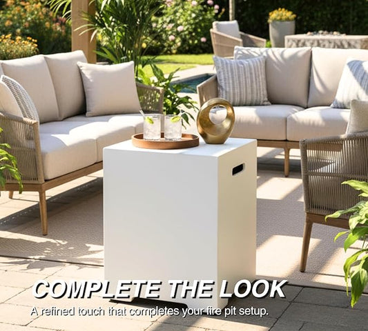 16-Inch Propane Tank Cover,20 LB Outdoor Tank Storage Hideaway Side Table for Gas Fire Pits,Light Concrete Tank Holder,White