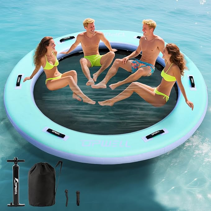 UPWELL Round Inflatable Pool Float Hammock with Backrest - Heavy Duty Mesh Mat for Adults, Tanning, Lakes and Rivers