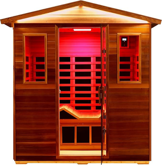 LTCCDSS Ultra-Low EMF Outdoor Sauna 3 Person, Full Spectrum Red Cedar Far Infrared Sauna for Home, Folding Recliner| Chromotherapys| Bluetooth Speakers| Near&Mid Infrared Therapy
