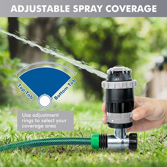 [2 Pack] RESTMO Gear Drive Sprinkler with Metal Spike Base, 5-Pattern Heavy Duty Gardening Watering System, Multi-Adjustable Lawn Sprinkle for Garden Plant, Flower Bed and Large Yard Area, Gray