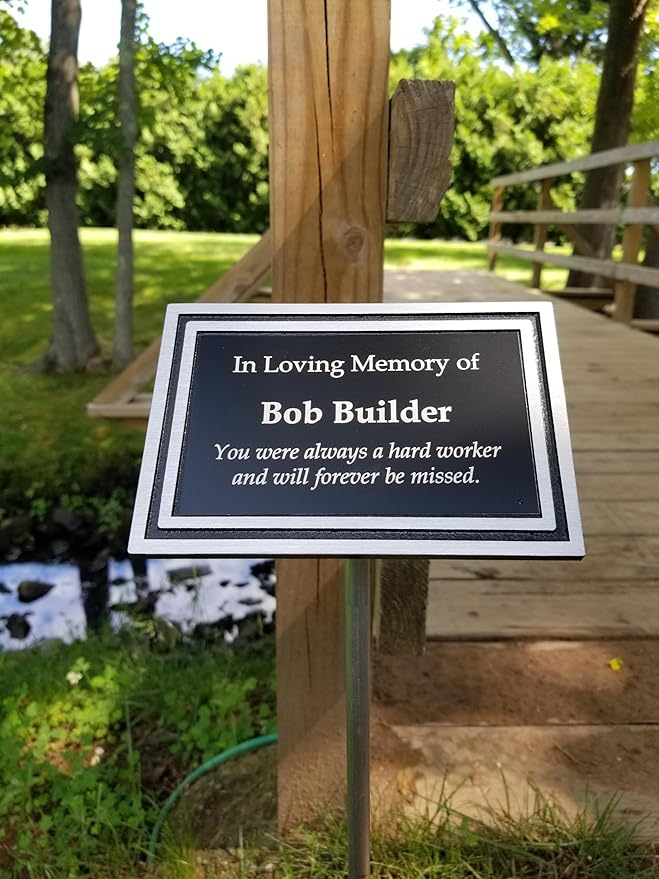 Same Day Awards Outdoor Memorial Plaque with Stake – 'Custom Engraved 8x10 Black & Silver Cast Aluminum Weather Proof Tribute Sign for Garden Bench Tree Dedication & Pet Memorial