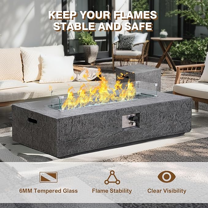 Outdoor Propane Fire Pit Table Set for Patio, Garden & Backyard (Dark Slate Gray, 48" Fire Table 3-Piece Set)