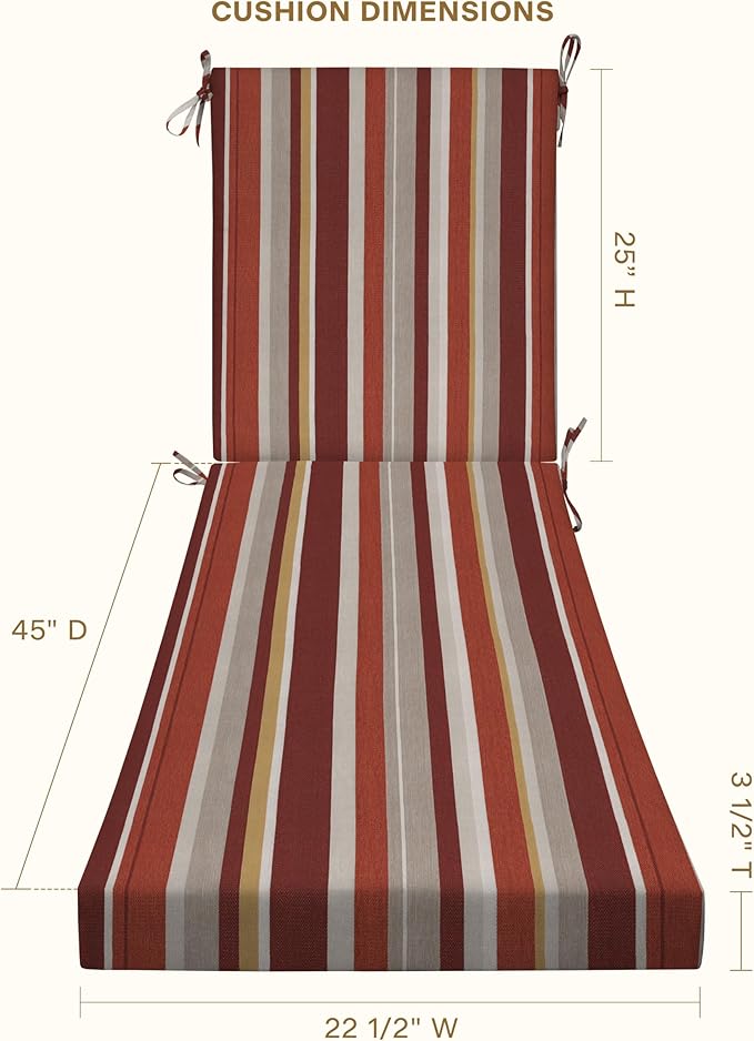 Honeycomb Outdoor Heritage Chaise, 22.5" W x 70" L, Stripe Brick Chair Cushion for Patio Furniture