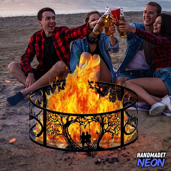 Personalized Heart Infinity Fire Pit Ring 360 Degree, Custom Name Metal Outdoor Campfire Pits, Fireplace, Bonfire, BBQ Garden Decor, Romantic Wedding Gifts for Couples, Soulmate