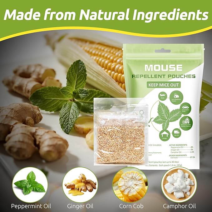 Mouse Repellent Pouches (12), Botanical Rodent Repellent Indoor, Extra-Strength Peppermint Oil to Repel Mice Rodents and Rats from House, RV, Car, Garage and Cabin