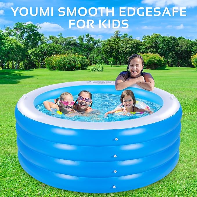 Inflatable Swimming Pool, 70"x30" Large Deep Round Inflatable Pool with Handles Family Pool, Summer Water Party, Outdoor, Garden Backyard, Suitable for Adults (Blue)