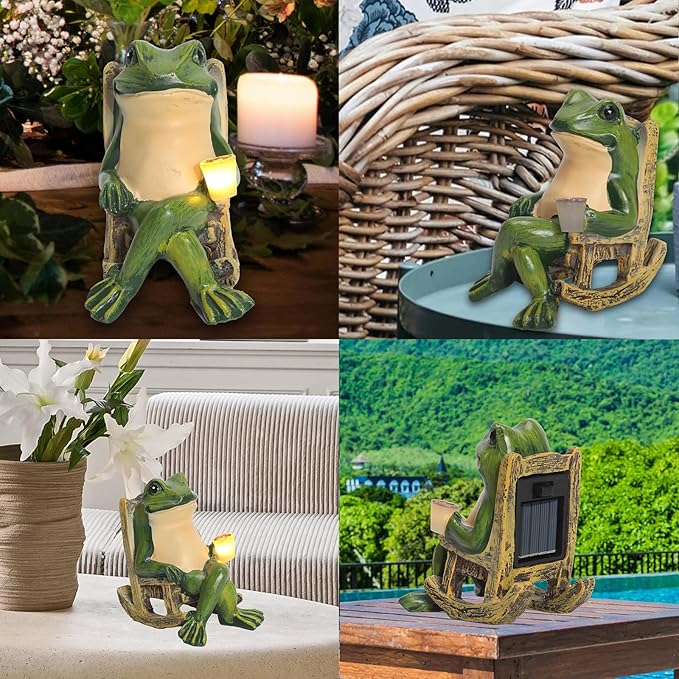 halp·ssfm Miniature Frog Garden Statue Solar Light Outdoor Decor Frog Figurine for Outdoor Indoor Home Lawn Yard Balcony Porch Patio for Women Mom Grandma 3.74"x2.75"x3.93"