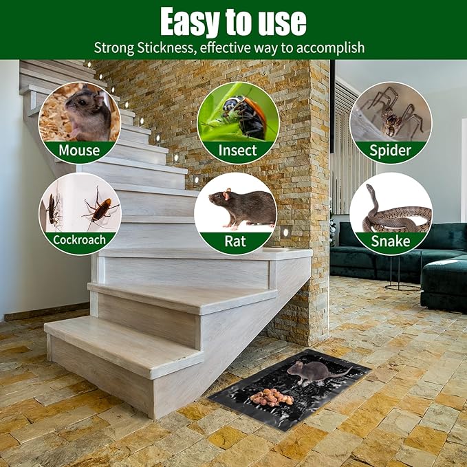 Qualirey 8 Pcs Large Sticky Mouse Glue Traps Black Sticky Rat Trap That Work for Rats Roaches Rodents Heavy Duty Pre Baited Mats Indoor Outdoor Catch Pest (11.8 x 11 Inch)