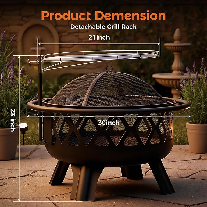 BALI OUTDOORS Outdoor Fire Pit for Wood, Portable Fire Pits for Outside Wood Burning, Patio Firepits for Outside with Grill, Spark Screens