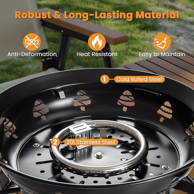 Tangkula Propane Fire Pit, 21 Inch Diameter Patio Portable Fire Bowl with Cover, Igniter & Tank Base Holder, 58,000 BTU Outdoor Gas Firepit with Lava Rock for Camping, Patio, Beach