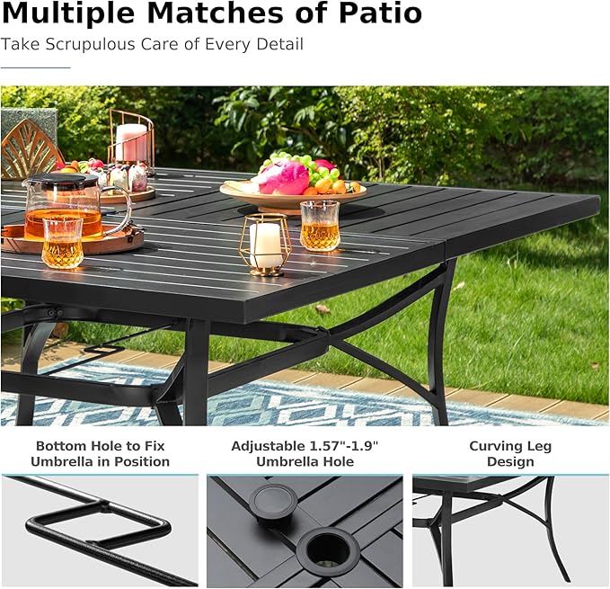 MFSTUDIO Outdoor Dining Set for 8, Patio Table and Chairs Set with Umbrella Hole, 9 Piece Outdoor Patio Furniture Set for Deck/Backyard/Poolside/Garden