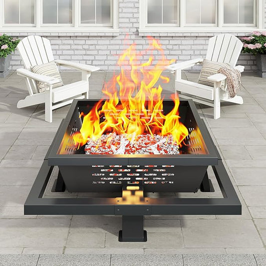 42 Inch Fire Pit for Outside, Outdoor Wood Burning Firepit with Poker, Heavy Duty Fire Pit for Camping, Backyard, Patio
