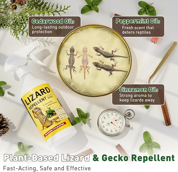 Lizard & Gecko Repellent Spray, 16 oz Plant-Based Spray, Safe for Home, Family & Pets, Repels Lizards and Geckos Naturally