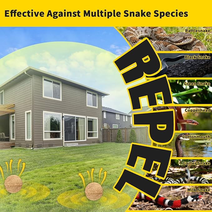 Snake Repellent Balls 10 Packs, Natural Essential Oil Formula with Peppermint, Cinnamon & Cedarwood Oils, Long-Lasting Outdoor Protection, Family & Pet Safe, Effectively Repels Multiple Snake Species