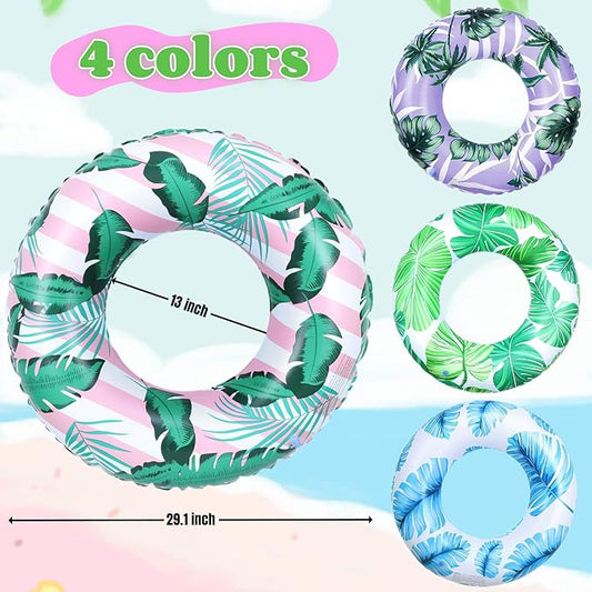 Pool Float for Swimming Pool, Inflatable Swim Tube Floaties for Teens Adults Tropical Leaf Printed Swim Ring Pool Party Decoration
