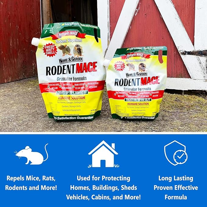 Nature's MACE Rodent Mace, Rodent Repellent 66 lb, Covers 13,200 Sq Ft, Granular Outdoor Rodent Deterrent, Repel Mouse, Mice, Rats, Rodents, for Indoor & Outdoor, Pet Safe, Home & Garden Treatment