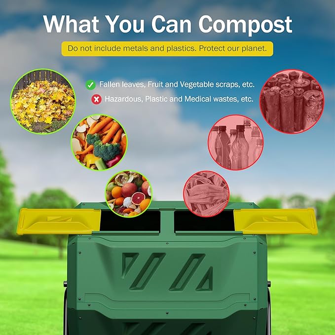 Nouva 43 Gallon Large Composting Tumbler Dual Rotating Chamber Garden Composter Bin Compost Bin with Steel Frame Outdoor Garden Yard,Green
