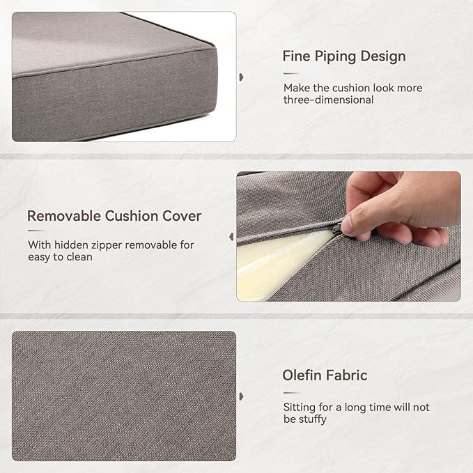 6" Thick Outdoor Cushions 24x24x6, 5-Set Deep Seat Patio Cushions with Removable Cover, Waterproof & Fade Resistant Replacement for Wicker Chair, Loveseat, Sofa - Grey